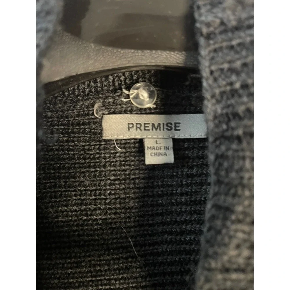 Premise Womens Charcoal Gray Wool Blend Ribbed Open Front Shawl Collar Vest L